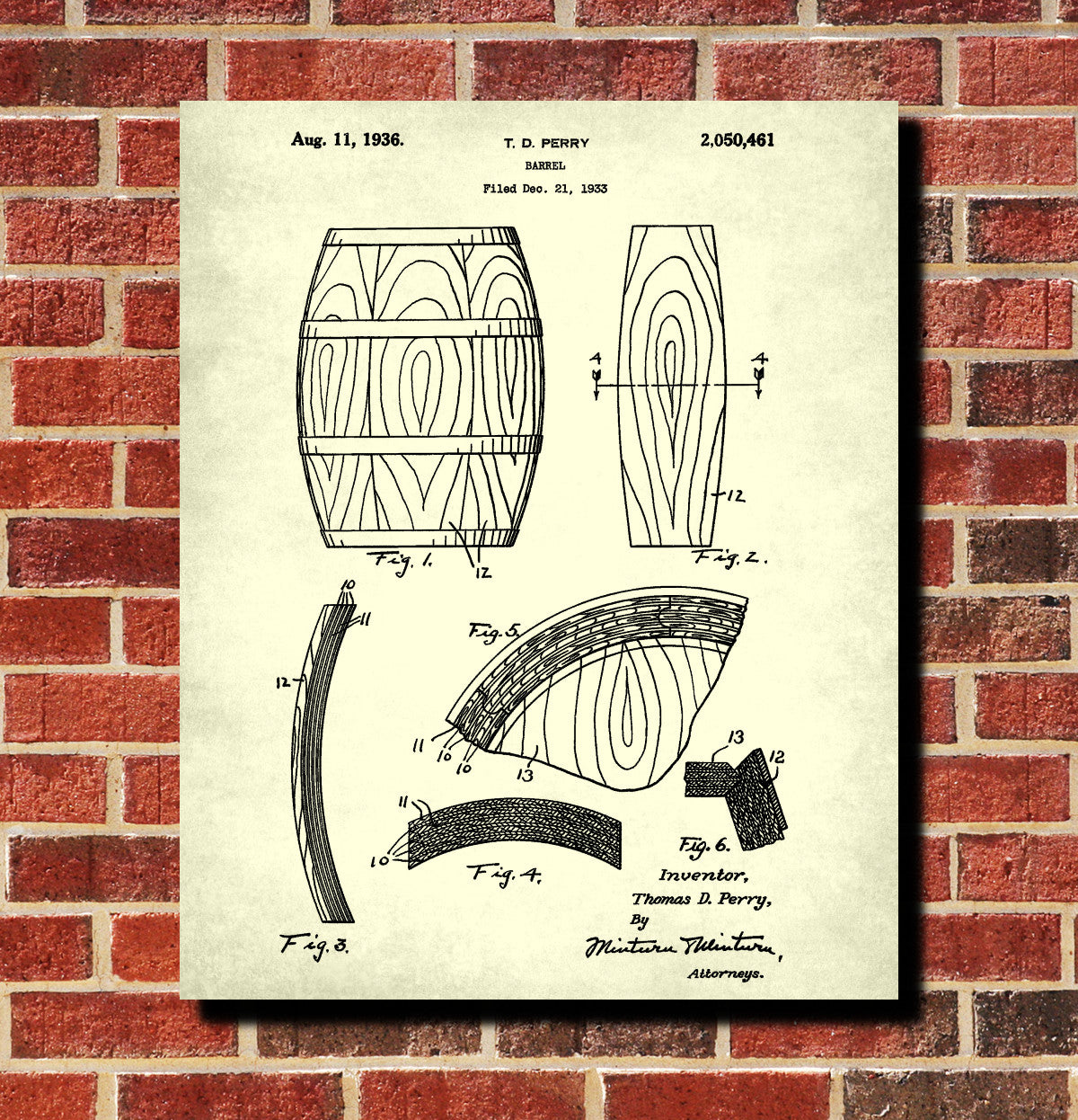 Whiskey Barrel Patent Print Bar Wall Art Pub Poster
