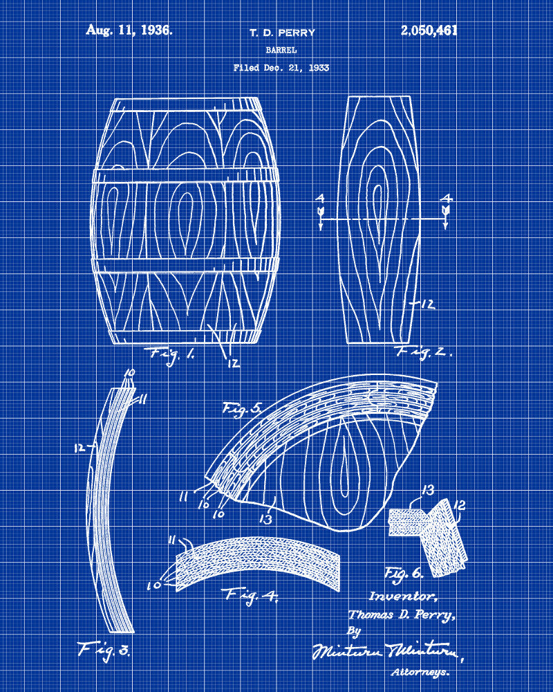Whiskey Barrel Patent Print Bar Wall Art Pub Poster
