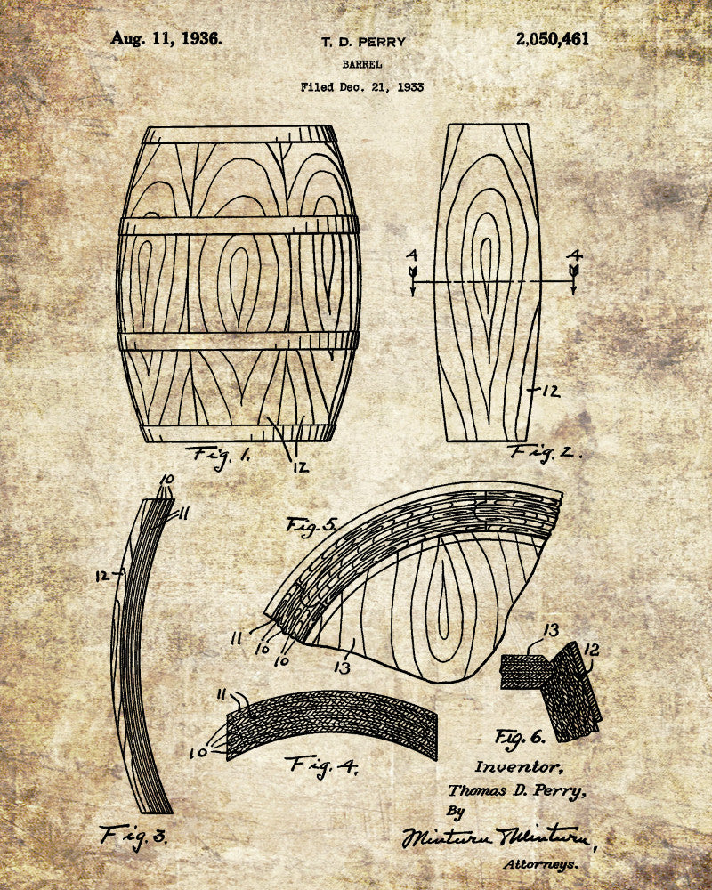 Whiskey Barrel Patent Print Bar Wall Art Pub Poster