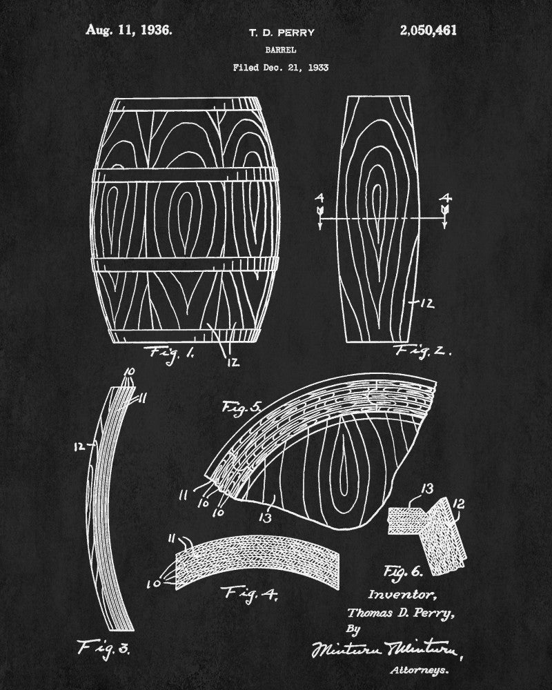 Whiskey Barrel Patent Print Bar Wall Art Pub Poster