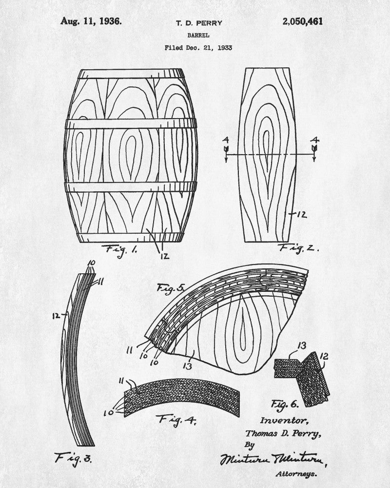 Whiskey Barrel Patent Print Bar Wall Art Pub Poster