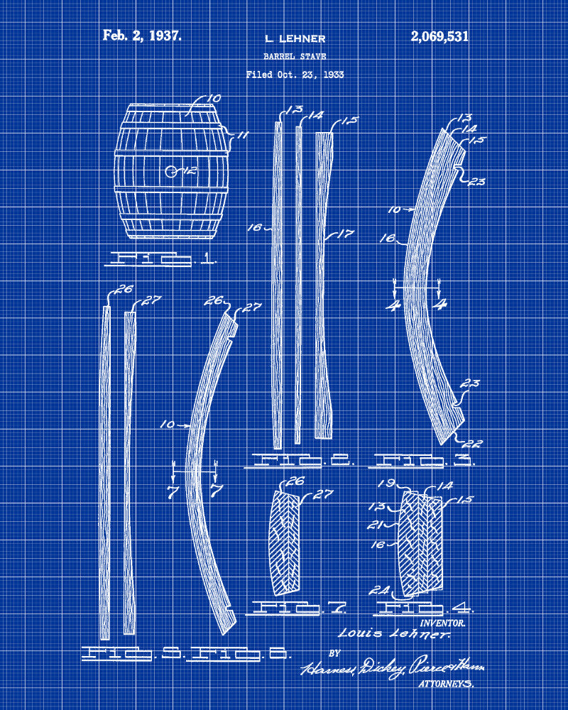 Whiskey Barrel Patent Print Bar Decor Wall Art Pub Poster