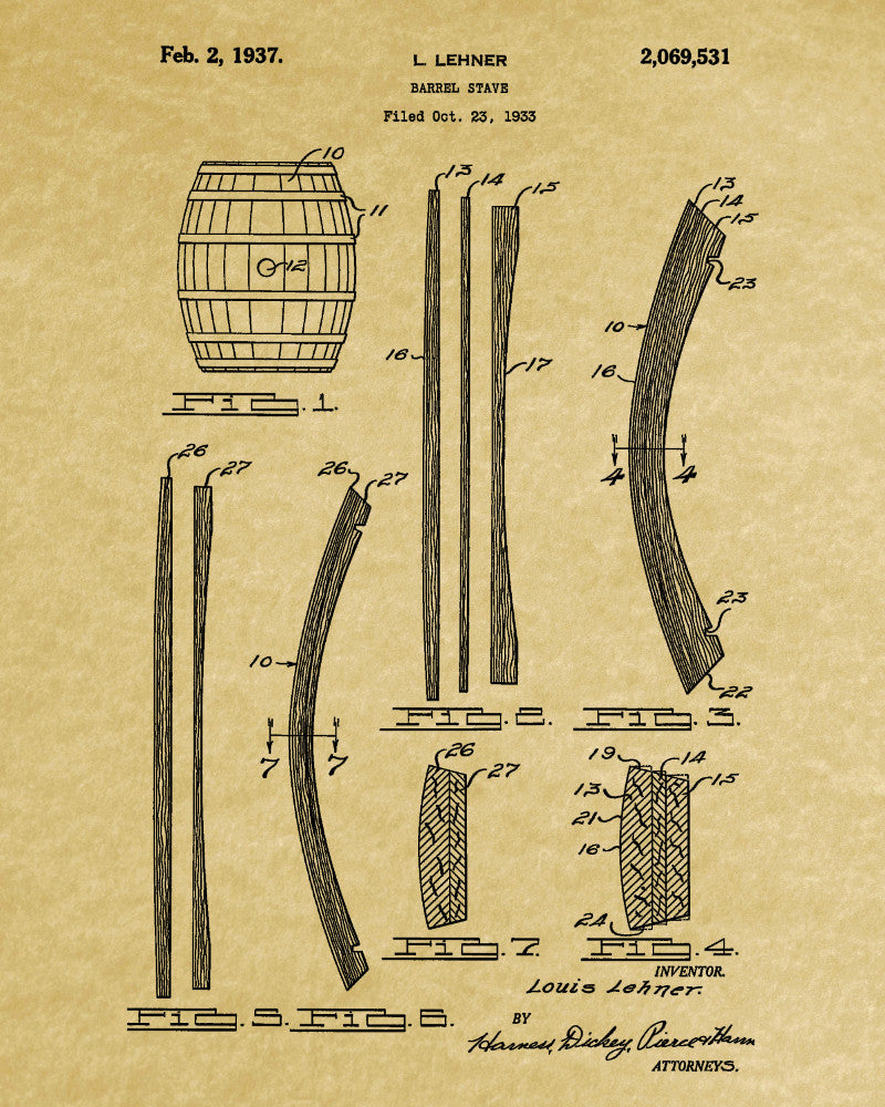 Whiskey Barrel Patent Print Bar Decor Wall Art Pub Poster