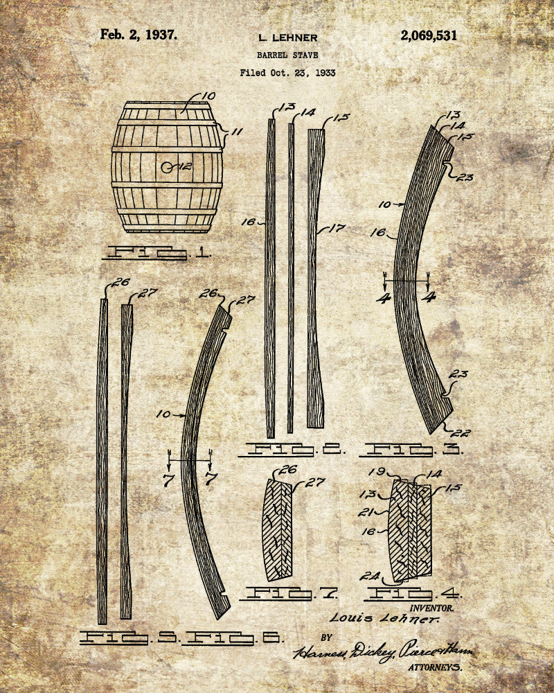 Whiskey Barrel Patent Print Bar Decor Wall Art Pub Poster
