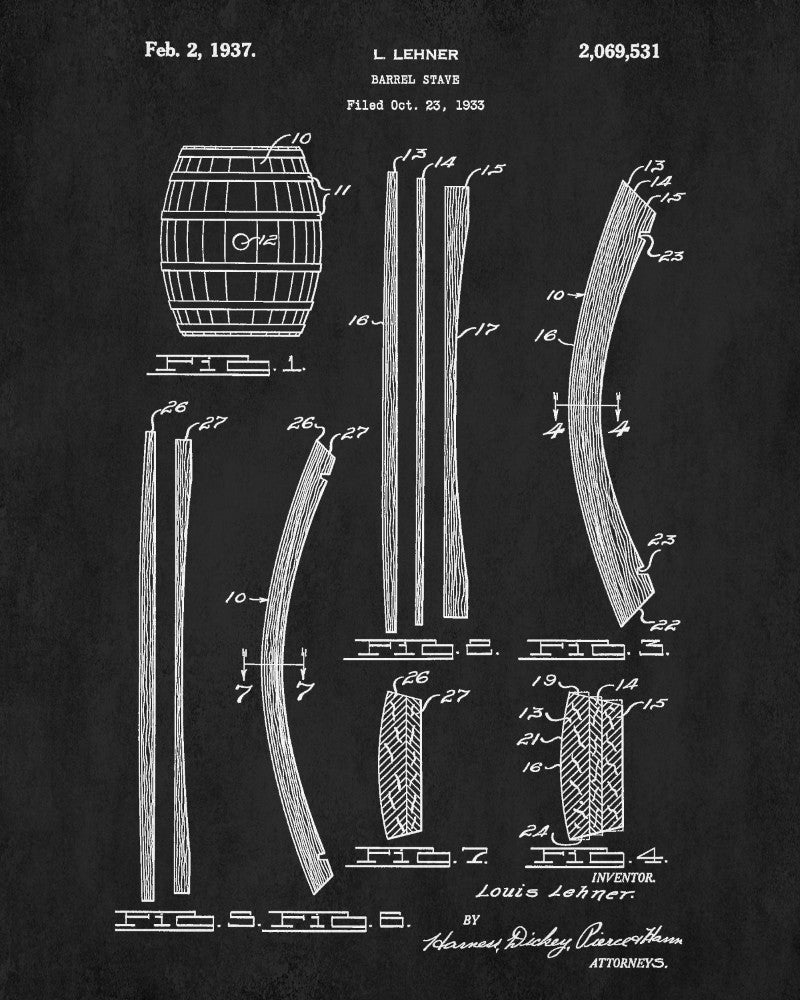 Whiskey Barrel Patent Print Bar Decor Wall Art Pub Poster