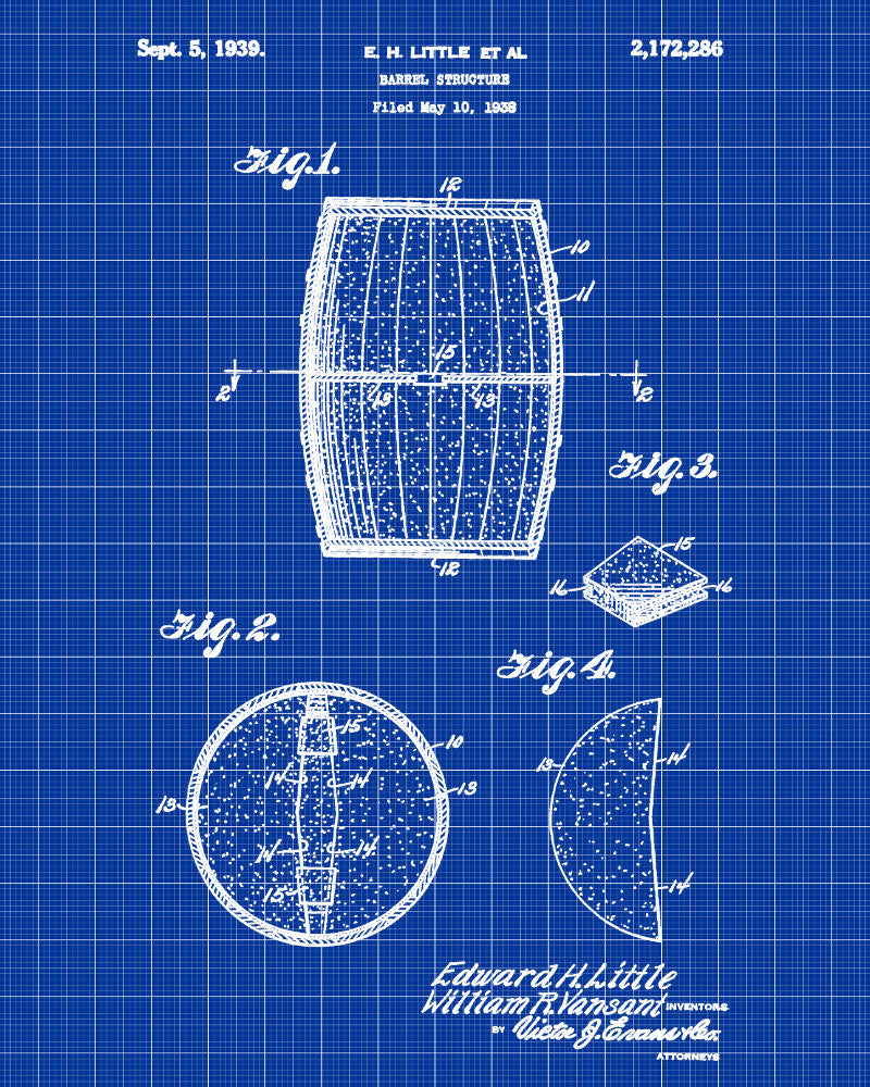 Whiskey Barrel Patent Print Bar Decor Wall Art Pub Poster