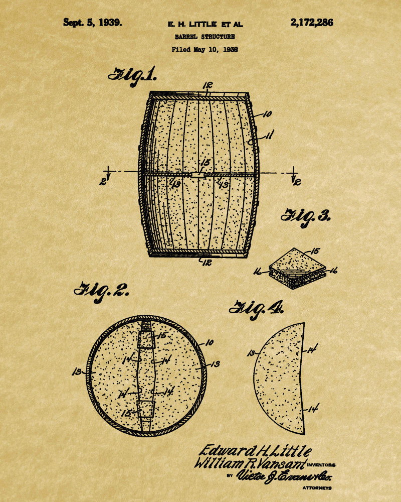 Whiskey Barrel Patent Print Bar Decor Wall Art Pub Poster