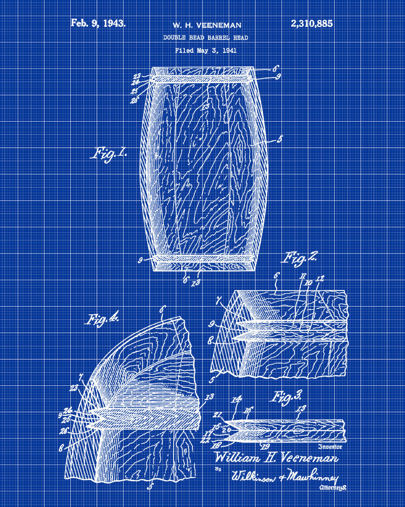 Whiskey Barrel Patent Print Bar Wall Art Pub Poster