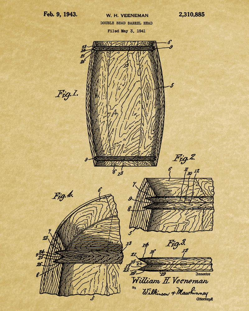 Whiskey Barrel Patent Print Bar Wall Art Pub Poster