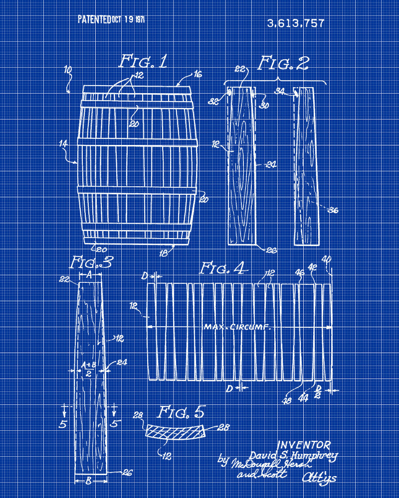 Whiskey Barrel Patent Print Bar Wall Art Pub Poster