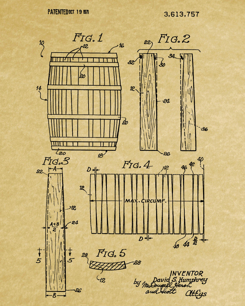 Whiskey Barrel Patent Print Bar Wall Art Pub Poster