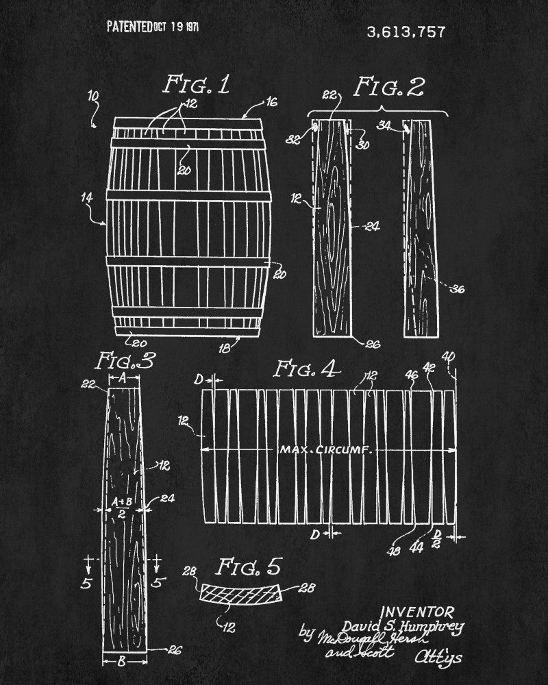Whiskey Barrel Patent Print Bar Wall Art Pub Poster