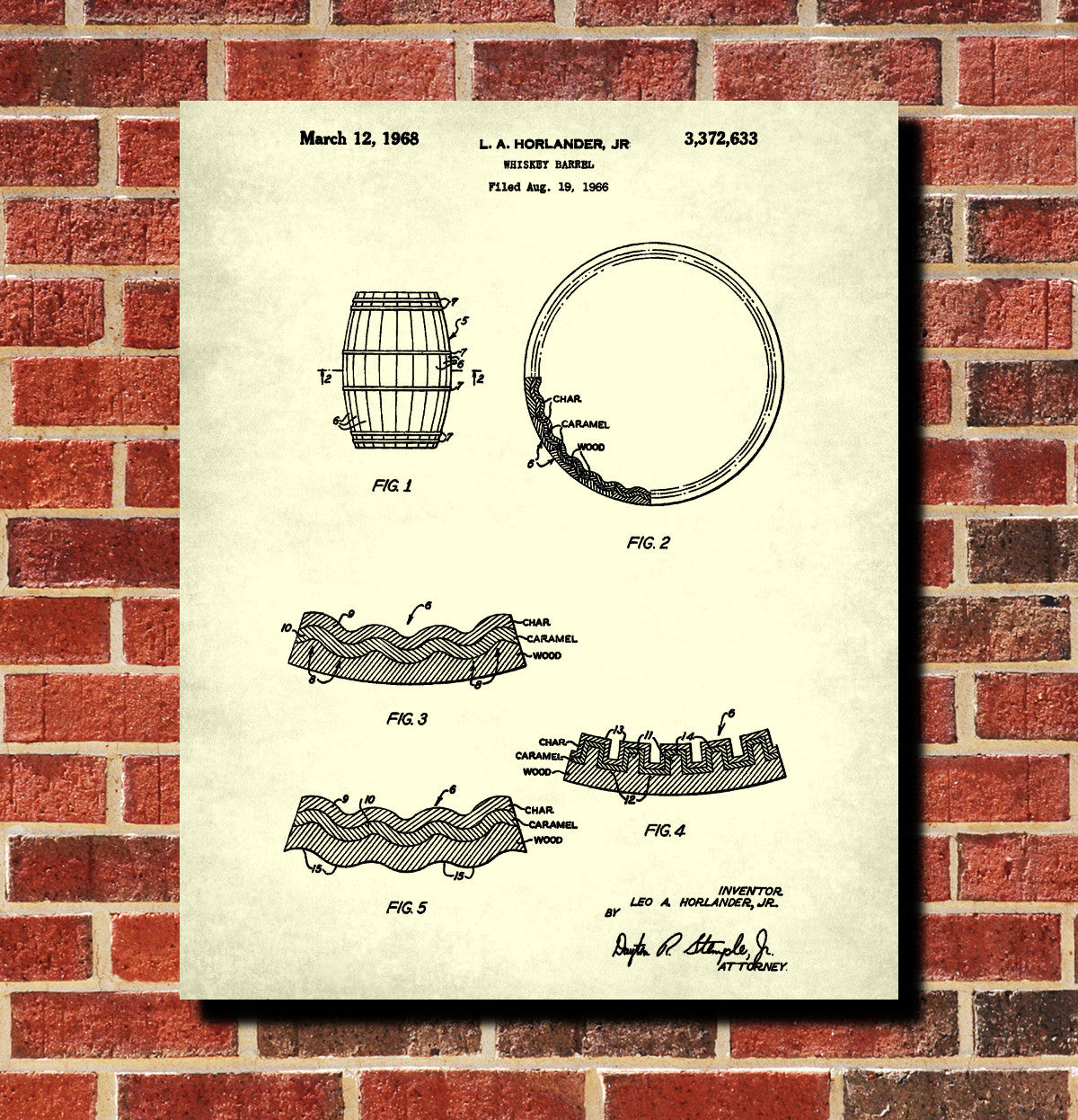 Whiskey Barrel Patent Print Bar Wall Art Pub Poster