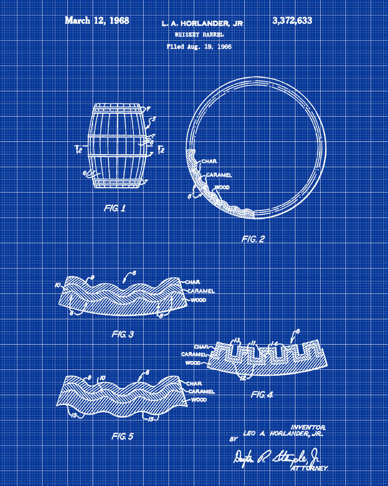 Whiskey Barrel Patent Print Bar Wall Art Pub Poster