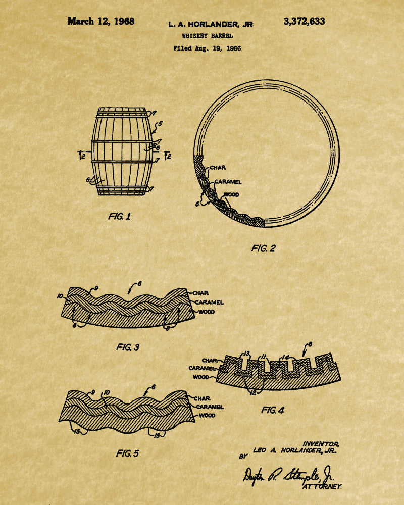 Whiskey Barrel Patent Print Bar Wall Art Pub Poster