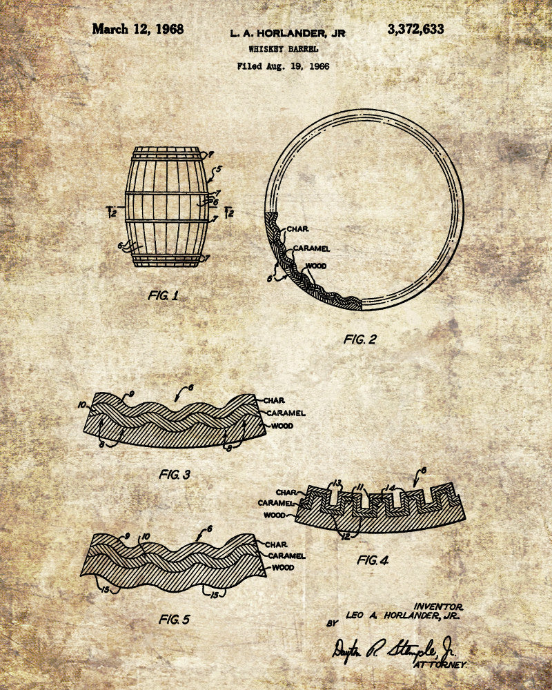 Whiskey Barrel Patent Print Bar Wall Art Pub Poster