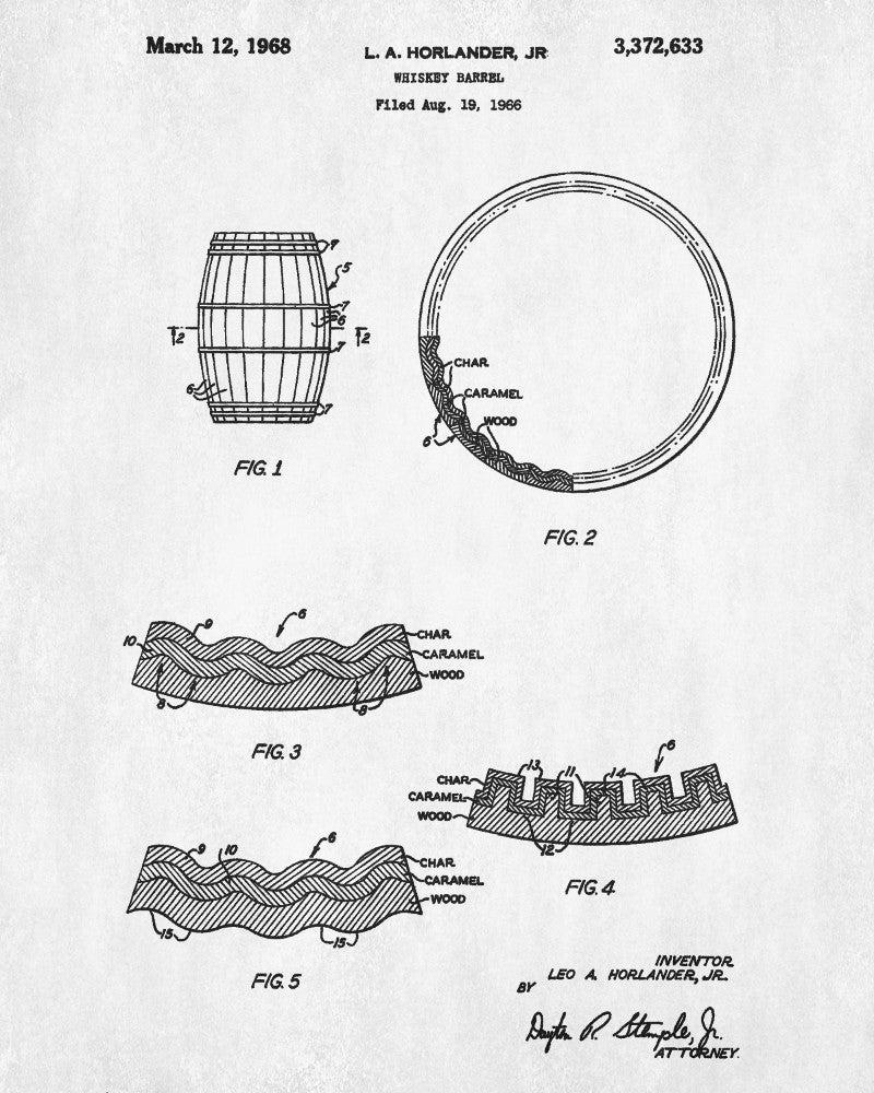 Whiskey Barrel Patent Print Bar Wall Art Pub Poster