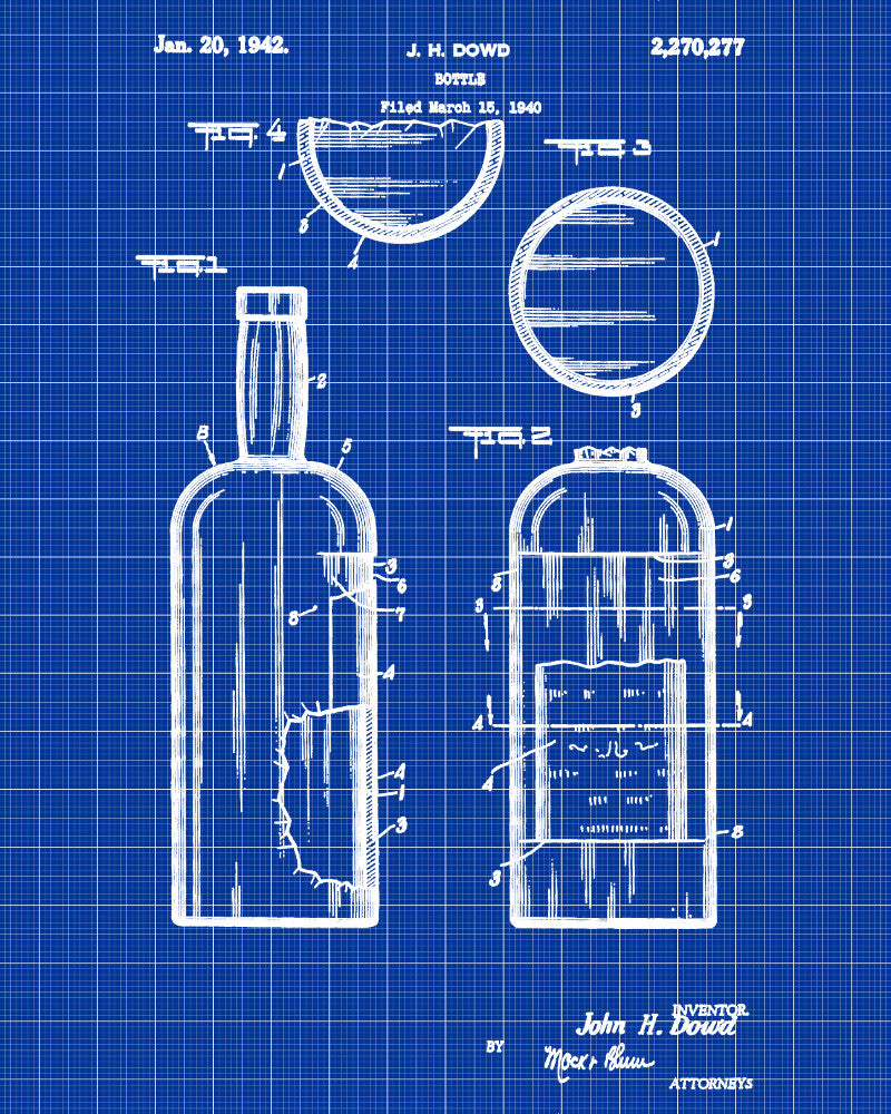 Whiskey Bottle Patent Print Bar Wall Art Pub Decor Poster