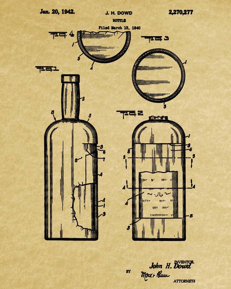 Whiskey Bottle Patent Print Bar Wall Art Pub Decor Poster