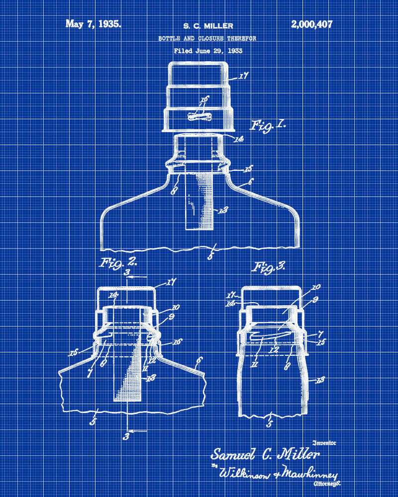 Bar Decor Whiskey Bottle Patent Print Pub Wall Art Poster
