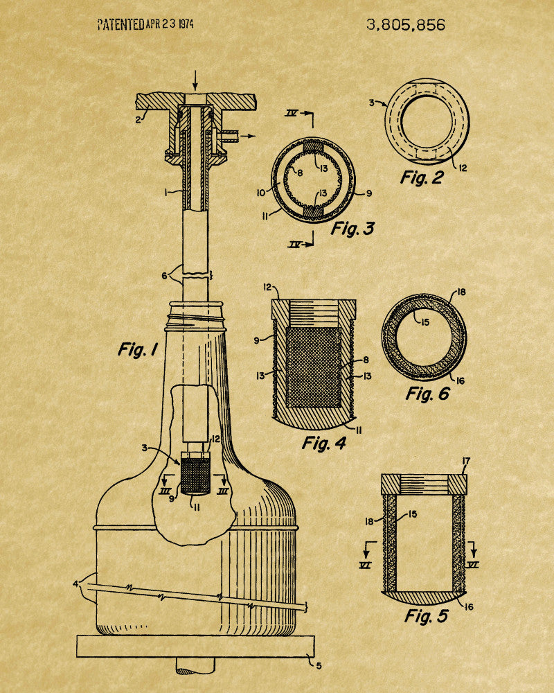Whiskey Bottle Filling Patent Print Bar Wall Art Pub Decor Poster