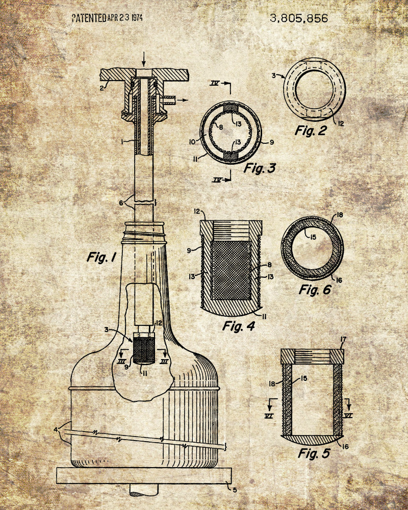 Whiskey Bottle Filling Patent Print Bar Wall Art Pub Decor Poster