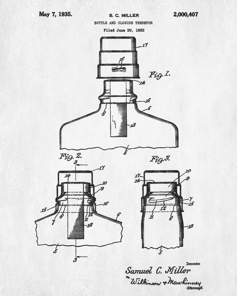 Bar Decor Whiskey Bottle Patent Print Pub Wall Art Poster