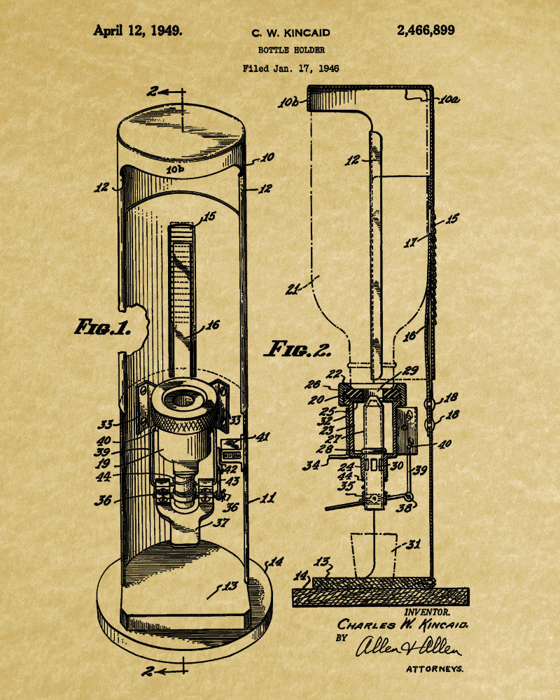 Whiskey Dispenser Patent Print Bar Wall Art Pub Decor Poster