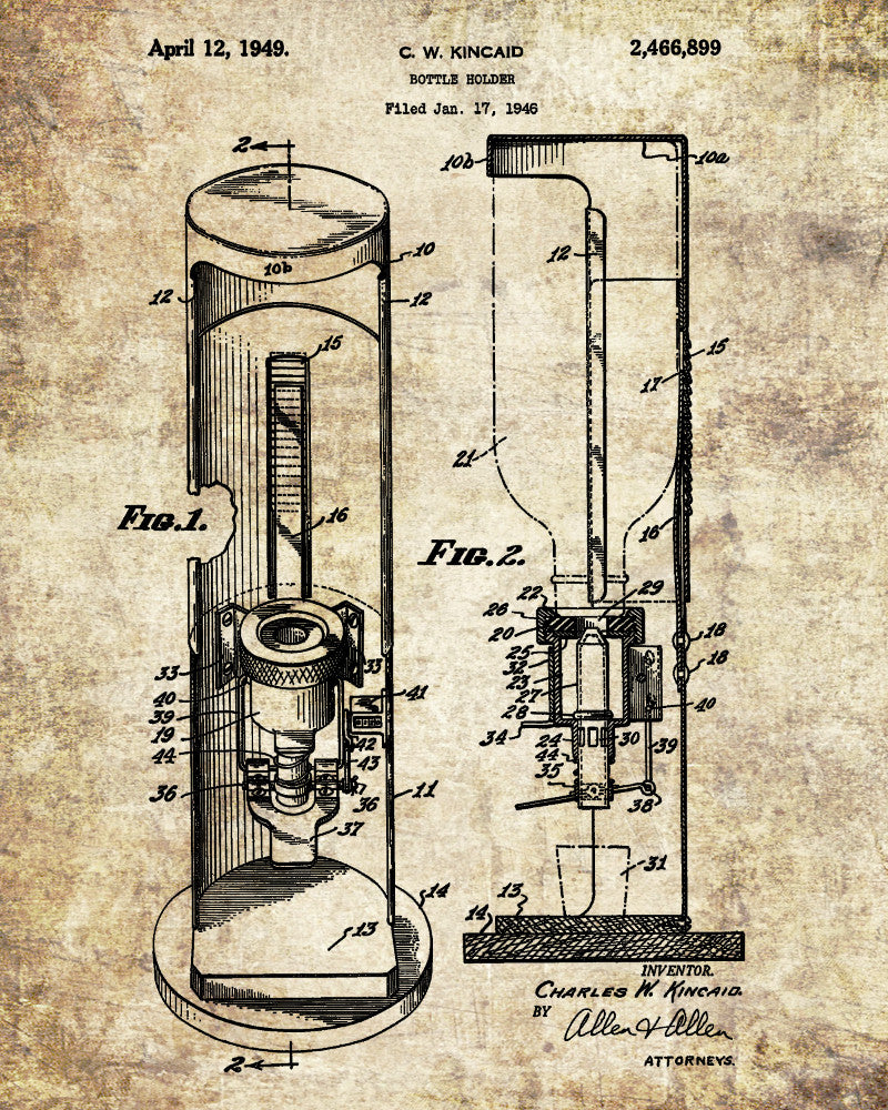 Whiskey Dispenser Patent Print Bar Wall Art Pub Decor Poster