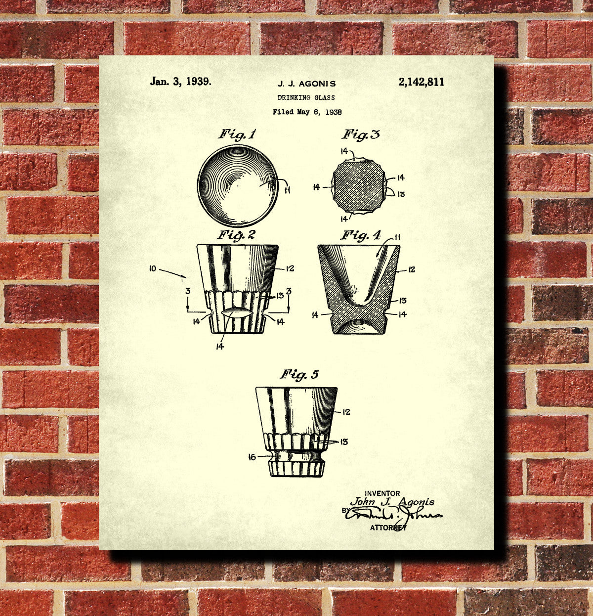Whiskey Glass Patent Print Bar Wall Art Pub Decor Poster