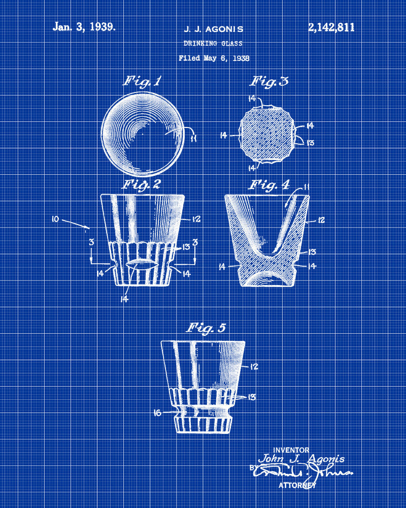Whiskey Glass Patent Print Bar Wall Art Pub Decor Poster