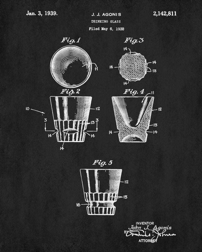 Whiskey Glass Patent Print Bar Wall Art Pub Decor Poster