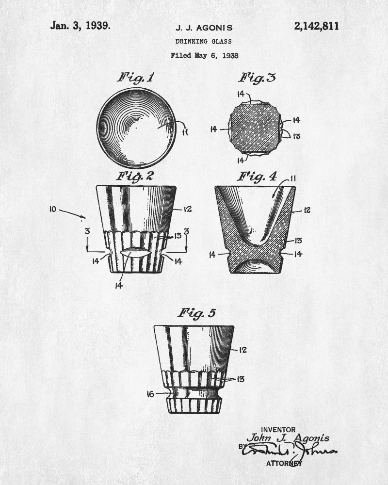Whiskey Glass Patent Print Bar Wall Art Pub Decor Poster