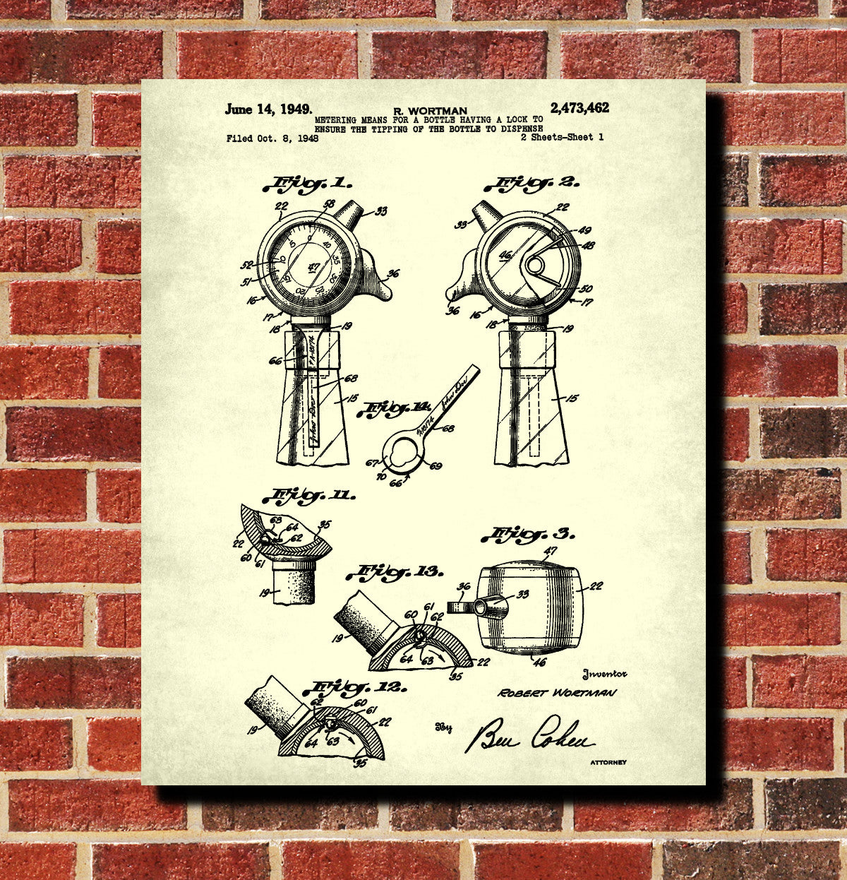 Whiskey Measure Patent Print Bar Wall Art Pub Decor Poster