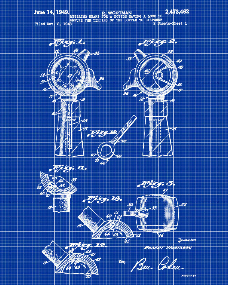 Whiskey Measure Patent Print Bar Wall Art Pub Decor Poster