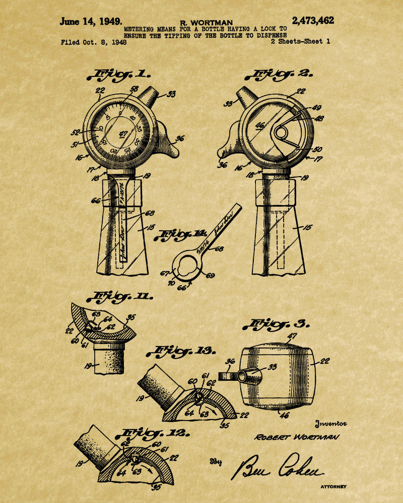 Whiskey Measure Patent Print Bar Wall Art Pub Decor Poster