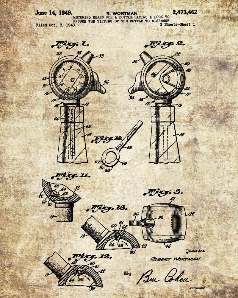Whiskey Measure Patent Print Bar Wall Art Pub Decor Poster