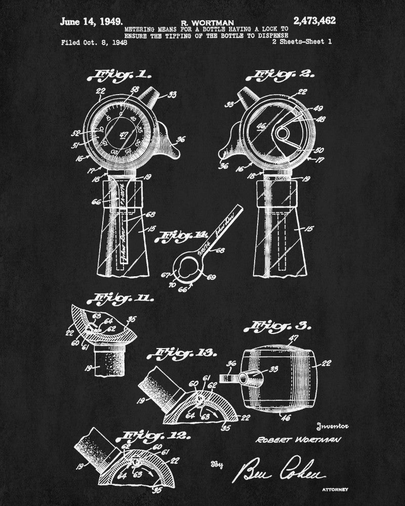 Whiskey Measure Patent Print Bar Wall Art Pub Decor Poster