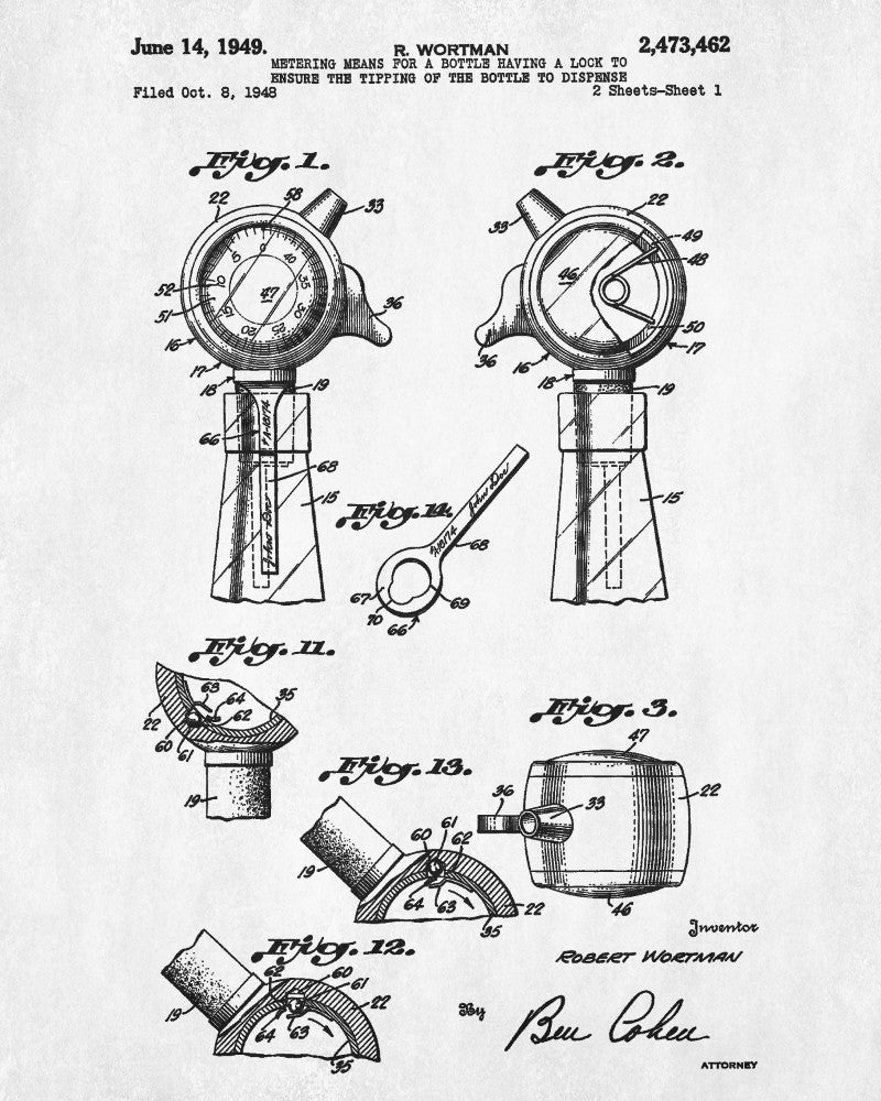 Whiskey Measure Patent Print Bar Wall Art Pub Decor Poster