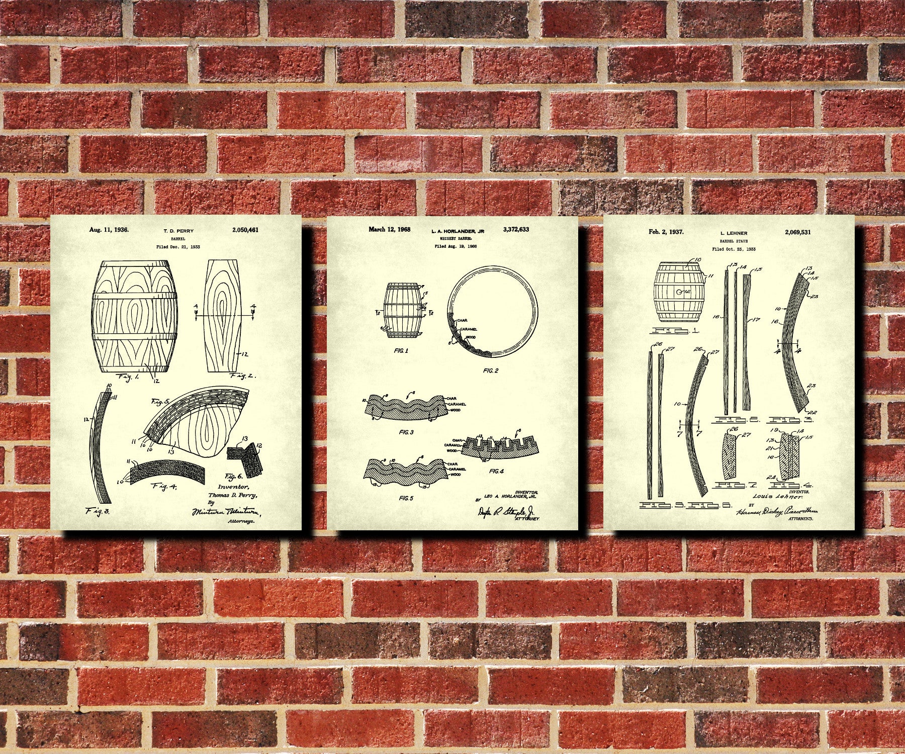 Whiskey Patent Prints Set 3 Cafe Posters Bar Wall Art