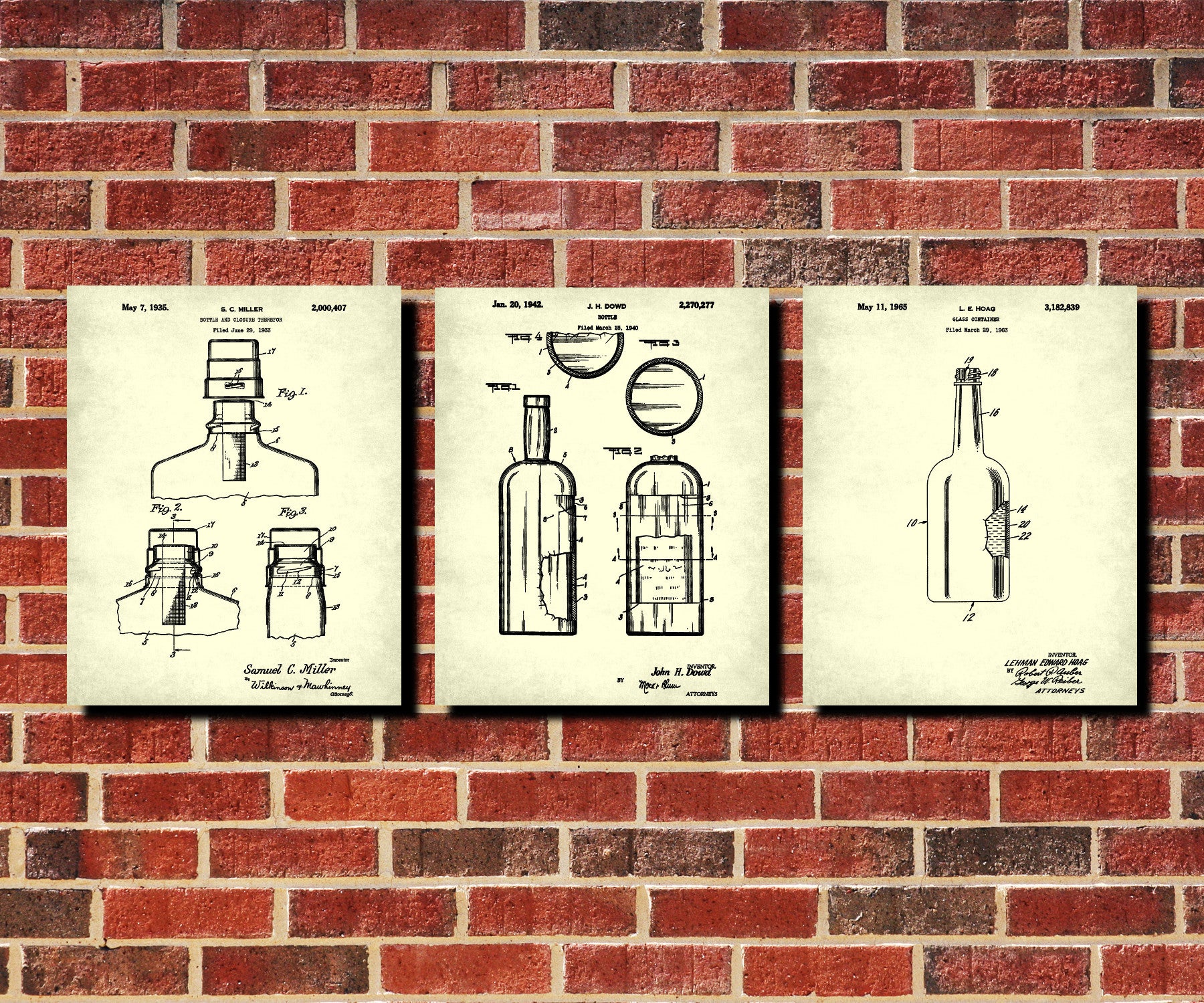 Whiskey Patent Prints Set 3 Cafe Posters Bar Wall Art