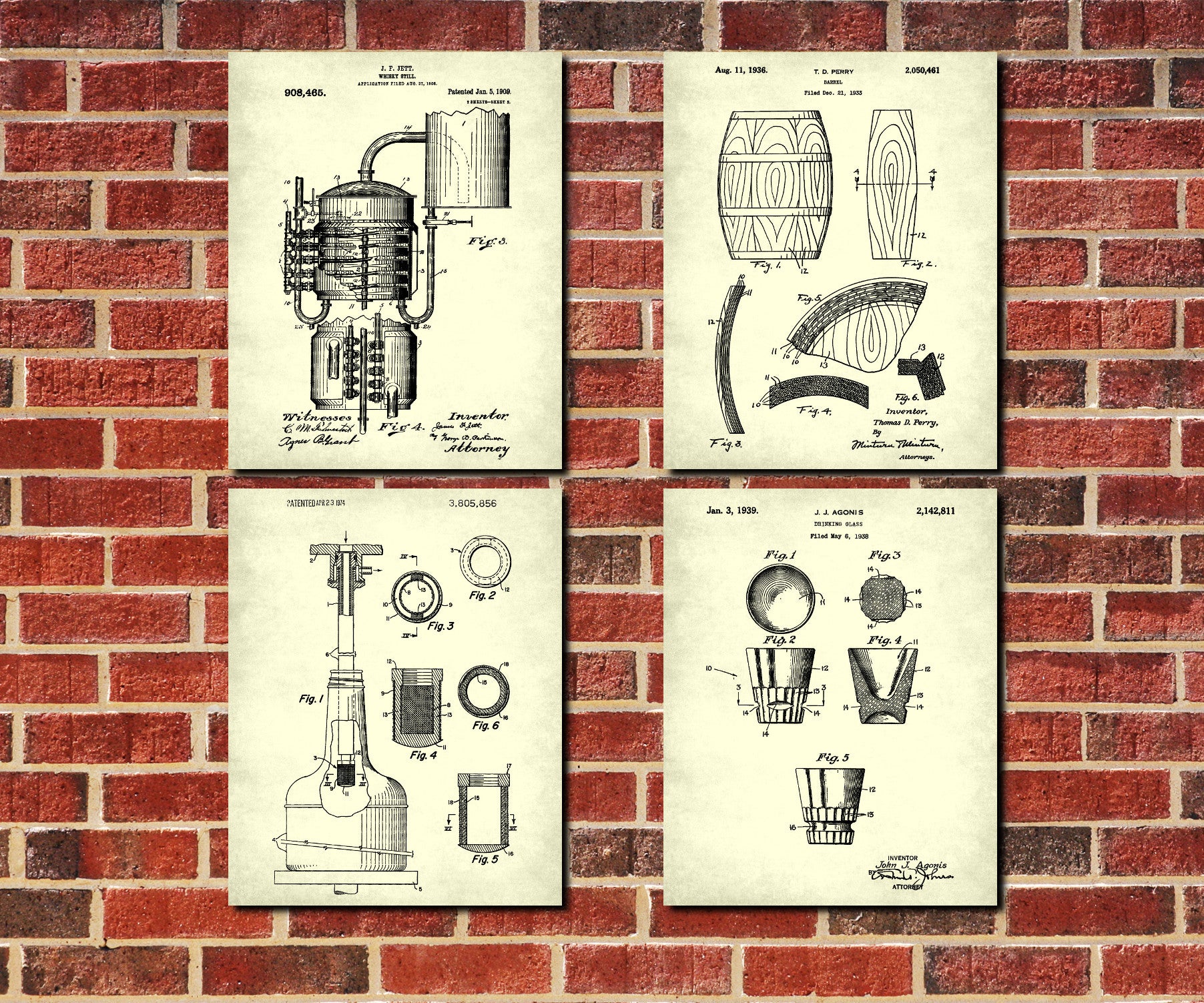 Whiskey Patent Prints Set 4 Cafe Posters Bar Wall Art