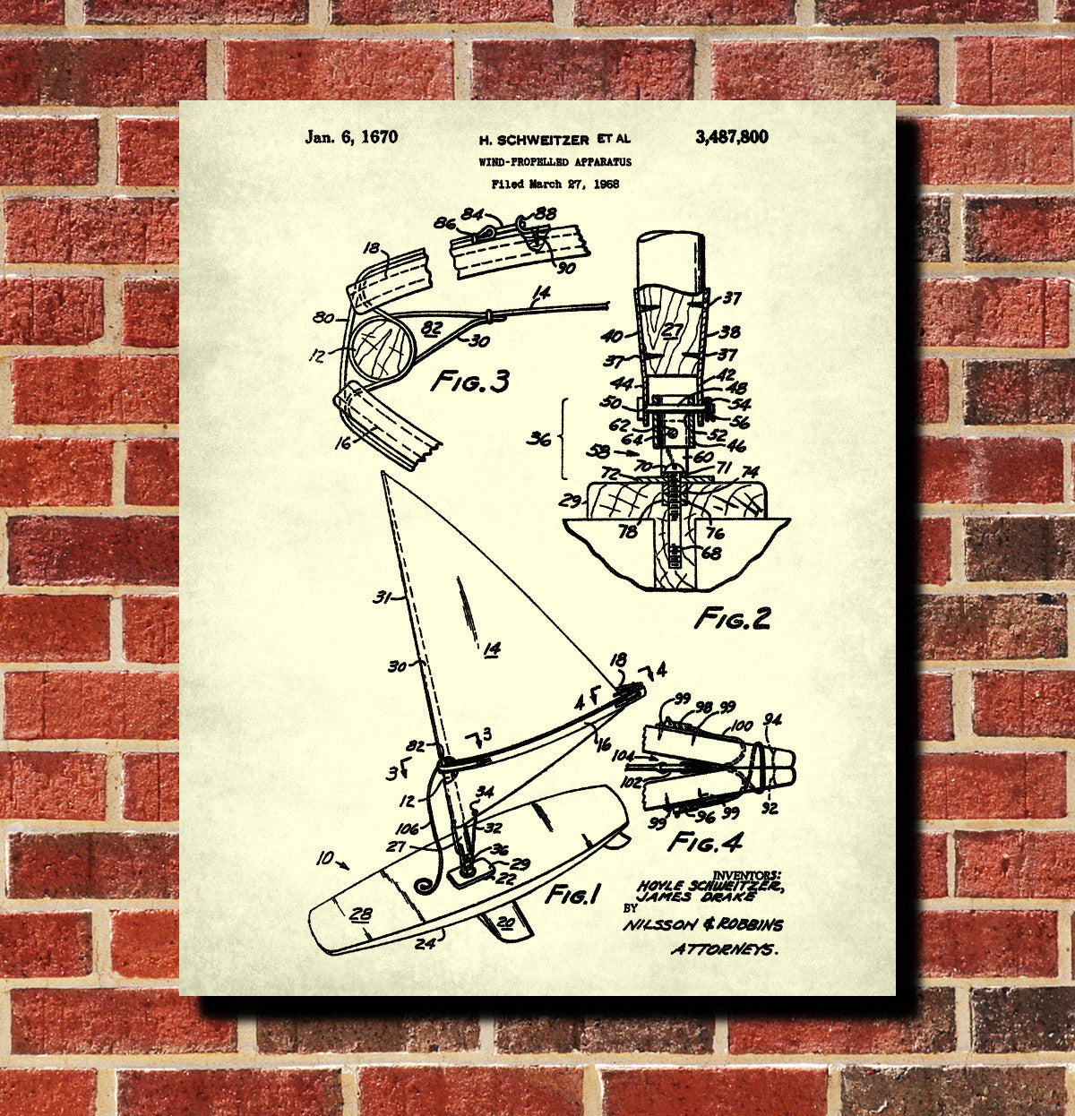 Windsurfer Patent Print Nautical Art Windsurfing Poster