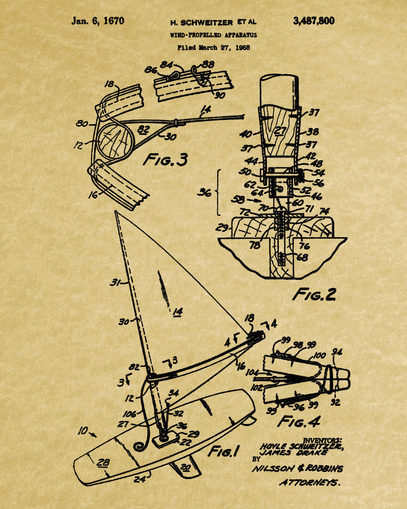 Windsurfer Patent Print Nautical Art Windsurfing Poster