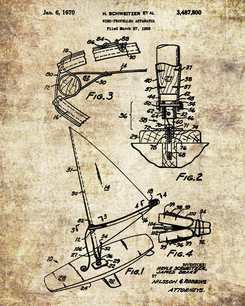Windsurfer Patent Print Nautical Art Windsurfing Poster