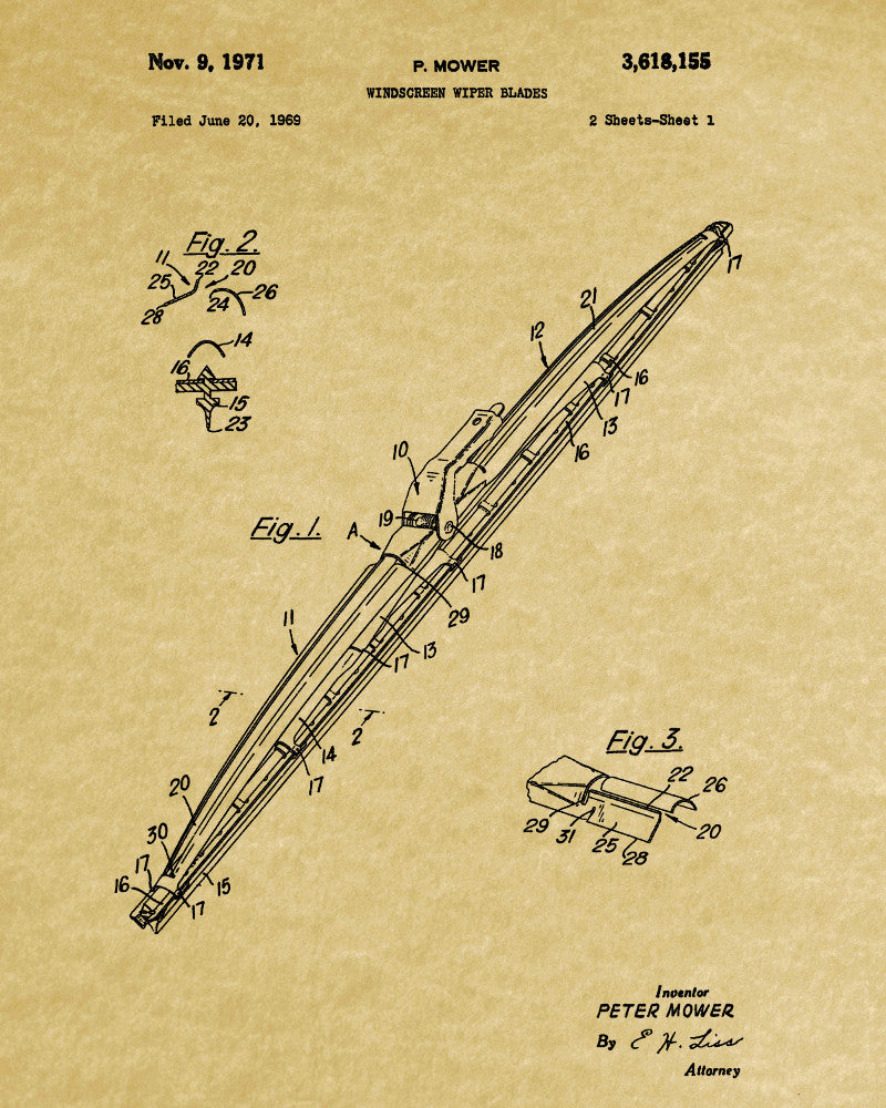 Windscreen Wipers Patent Print Garage Blueprint Workshop Poster