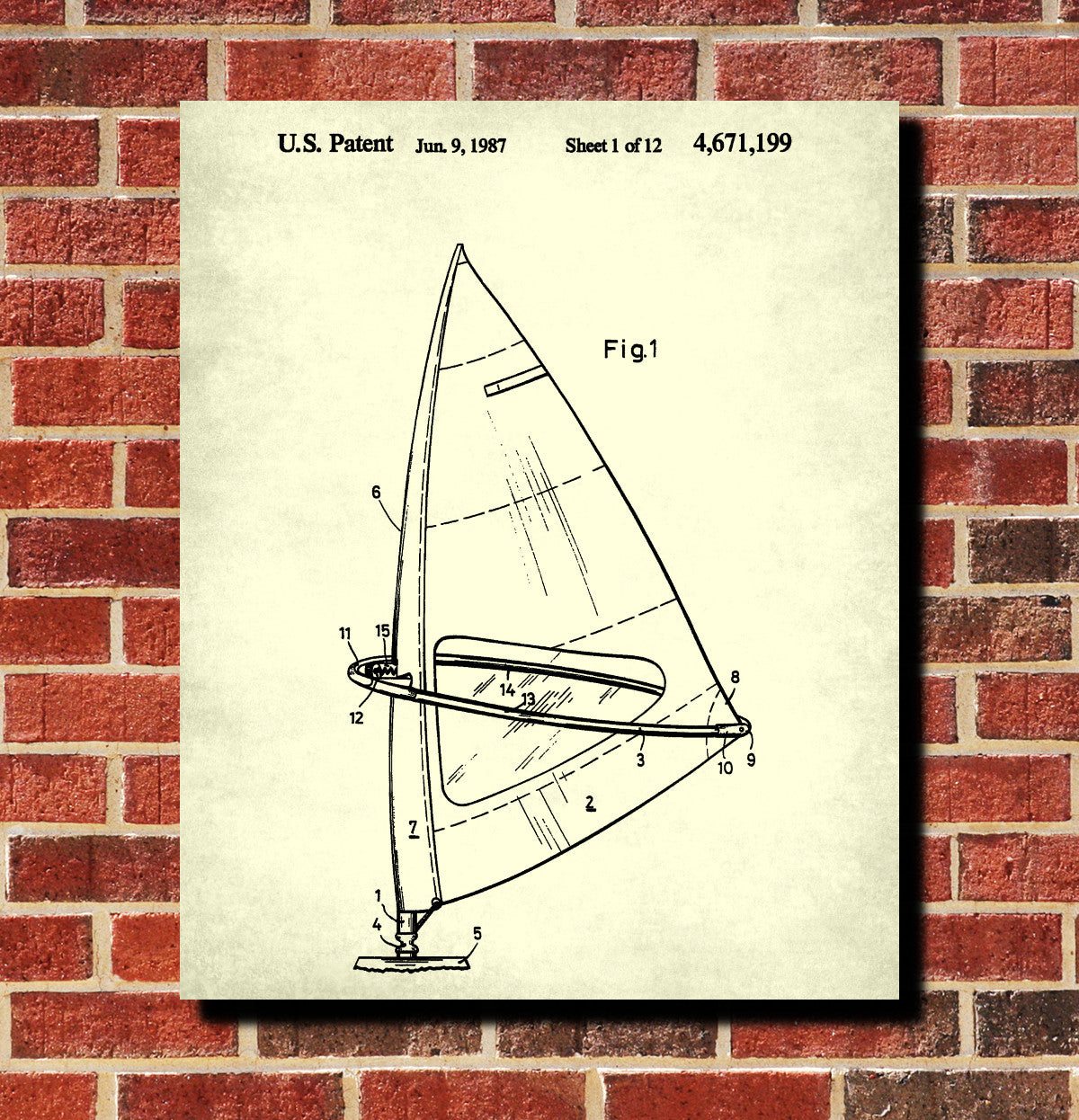 Windsurfer Patent Print Nautical Art Windsurfing Poster
