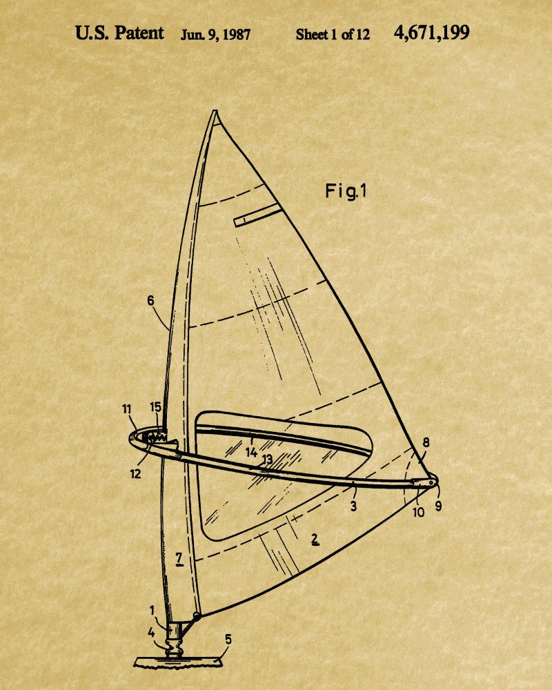 Windsurfer Patent Print Nautical Art Windsurfing Poster