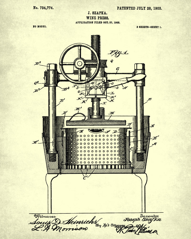 Wine Press Patent Print Cafe Poster Bar Art - OnTrendAndFab