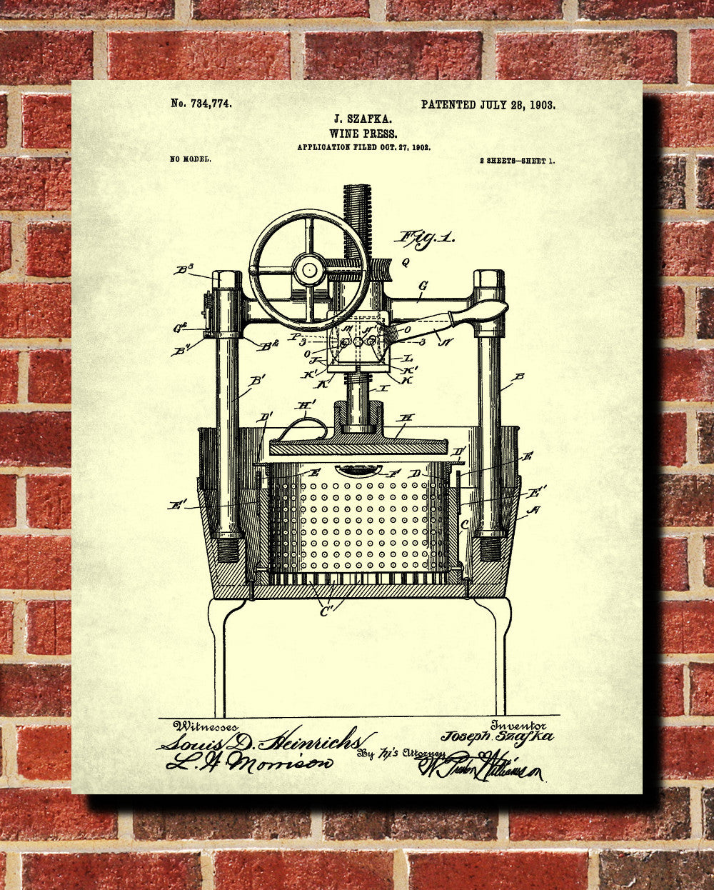 Wine Press Patent Print Cafe Poster Bar Art - OnTrendAndFab